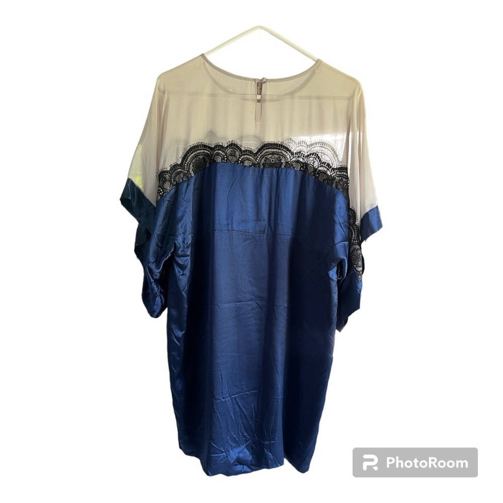 Silk caftan dress  size Large navy and lace
